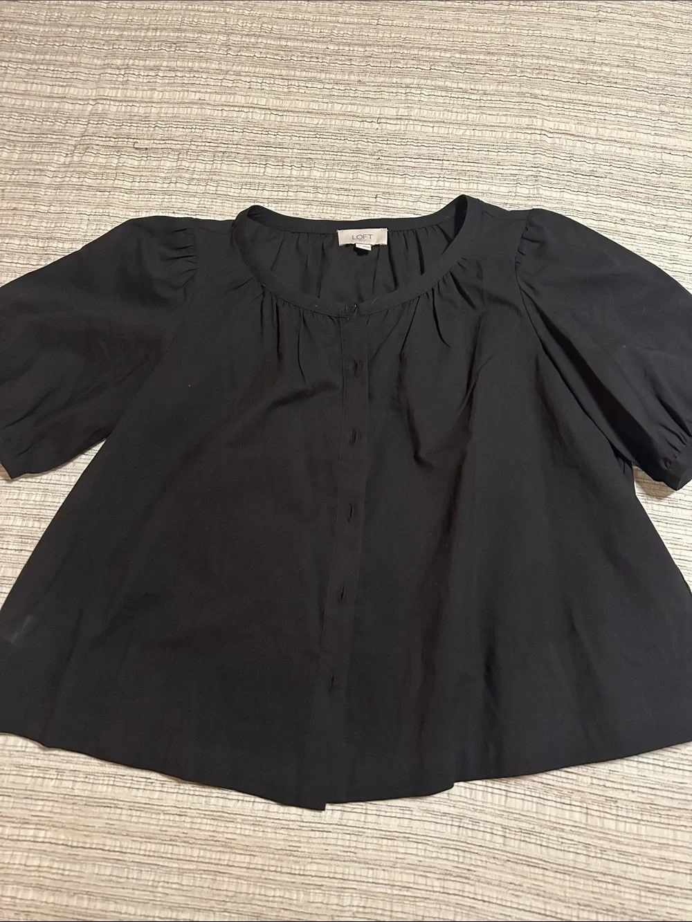 LOFT Black Round-Neck Button Front Blouse